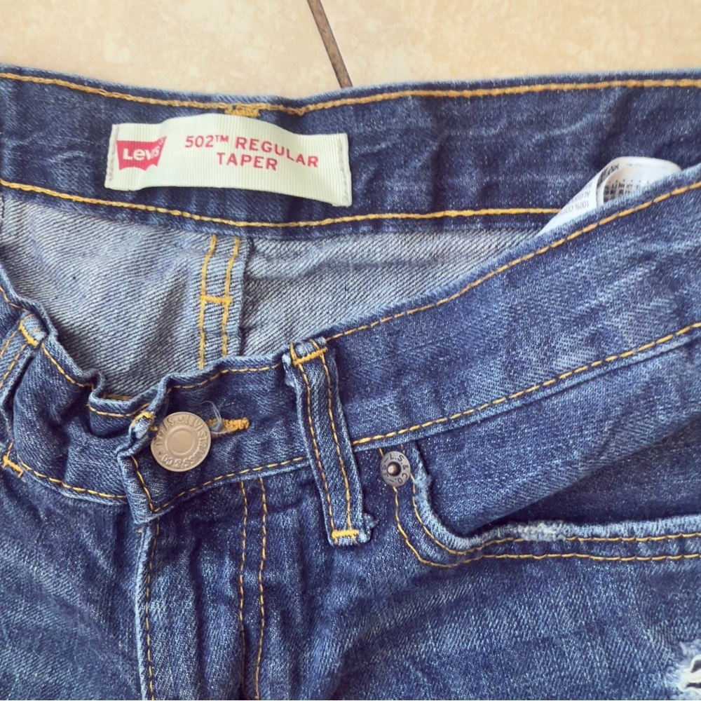Levi’s 502 Regular Taper Distressed Ripped Blue Jeans Boys Youth Size 14 - Picture 4 of 6